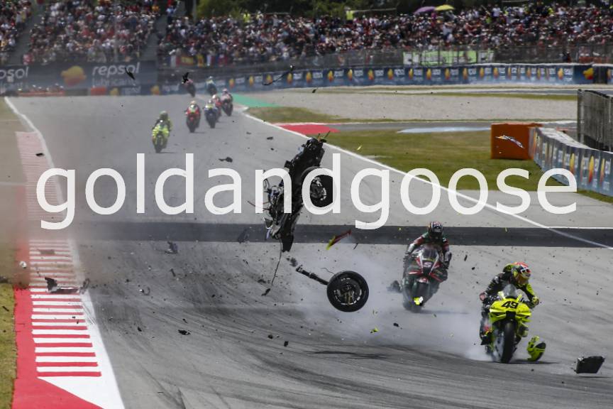 Alex Marquez' bike  parts hits Fabio Di Giannantonio in crash, MotoGP Race, Catalunya MotoGP 17 May 2026